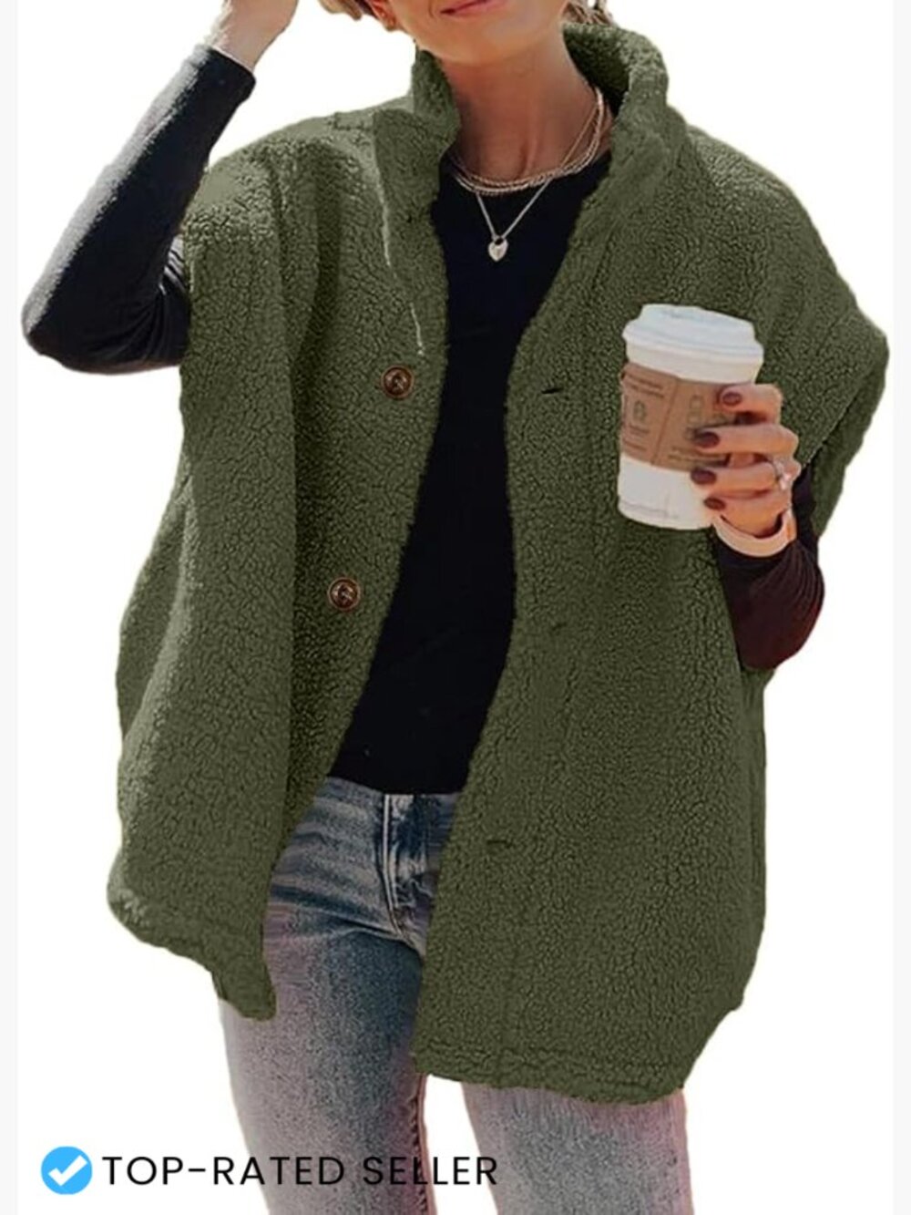 Fuzzy Fleece Sherpa Vest Oversized Casual Warm Sleeveless Jacket with Pockets